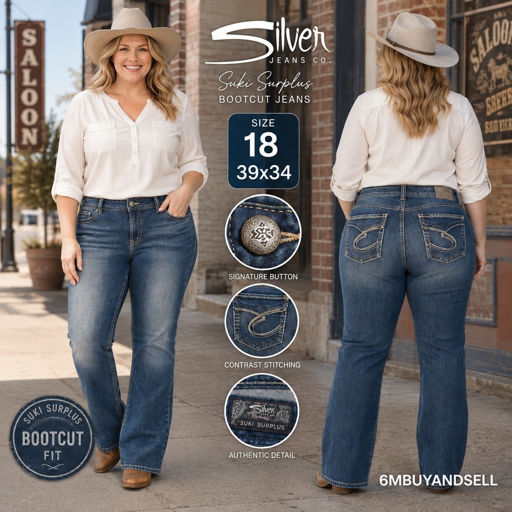 Silver Jeans Co Suki Surplus Bootcut Jeans Blue Wash 18 39x34 Contrast Stitch